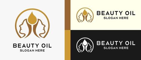 woman logo design template and oil icon with creative concept in circle. premium logo illustration vector