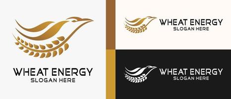 wheat or rice logo design template in silhouette with abstract style bird's head element. premium vector logo illustration