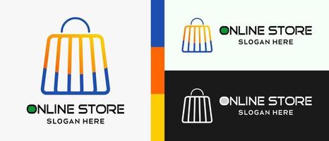 online shopping or online shop logo design template with shopping bag elements in creative concept. premium online shop logo illustration vector