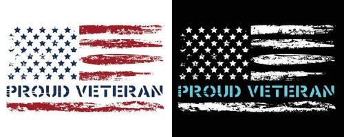 Proud veteran white and colorful USA grunge texture flag design vector set