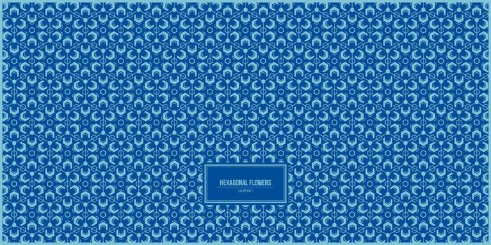 patrón único de flores hexagonales con fondo azul vector