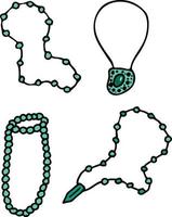 Set with turquoise beads on white background. Doodle style. Vector image.