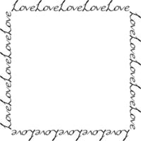 Square frame with black text Love on white background. Vector image.