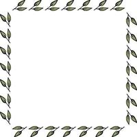 Square frame with intresting green branches on white background. Vector image.