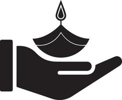 lámpara de arcilla en la palma de una persona. festival indio diwali, lámpara en mano vector