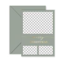 Merry Christmas 3 Photo Holiday Card with calligraphy. vector