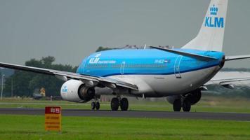 AMSTERDAM, THE NETHERLANDS JULY 25, 2017 - KLM Boeing 787 Dreamliner PH BGD accelerate before departure at runway 36L Polderbaan. Shiphol Airport, Amsterdam, Holland video