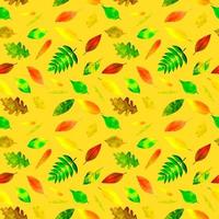 Seamless pattern Botanical illustration Autumn leaves on a yellow background vector