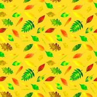 Seamless pattern Botanical illustration Autumn leaves on a yellow background vector