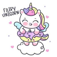 lindo bebé unicornio con pony donut vector