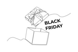 Single one line drawing Opened Empty Gift Box. Black Friday concept. Continuous line draw design graphic vector illustration.