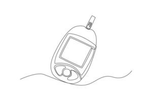 Continuous one line drawing Portable glucometer. Blood glucose test. World diabetes day concept. Single line draw design vector graphic illustration.