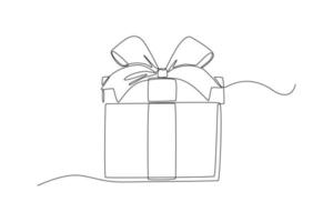 Single one line drawing beautiful gift box with ribbon. Black Friday concept. Continuous line draw design graphic vector illustration.