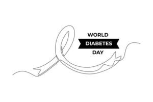 Continuous one line drawing ribbon for World diabetes day concept. Single line draw design vector graphic illustration.