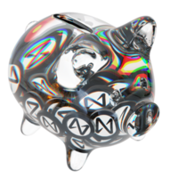 NEAR Protocol NEAR Glass piggy bank with decreasing piles of crypto coins.Saving inflation, financial crisis and loosing money concept 3d illustration png