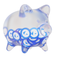 Loopring LRC Glass piggy bank with decreasing piles of crypto coins.Saving inflation, financial crisis and loosing money concept 3d illustration png