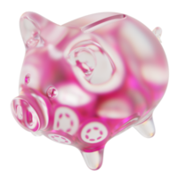 Polkadot DOT Glass piggy bank with decreasing piles of crypto coins.Saving inflation, financial crisis and loosing money concept 3d illustration png