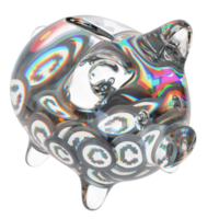 Convex Finance CVX Glass piggy bank with decreasing piles of crypto coins.Saving inflation, financial crisis and loosing money concept 3d illustration png