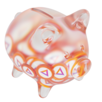 grundlegende Aufmerksamkeit Token Fledermaus Glas Sparschwein mit abnehmenden Haufen von Krypto-Münzen. Einsparung von Inflation, Finanzkrise und Geldverlust Konzept 3D-Illustration png