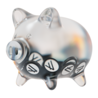 Algorand ALGO Glass piggy bank with decreasing piles of crypto coins.Saving inflation, financial crisis and loosing money concept 3d illustration png