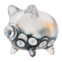internet-computer-icp-glas-sparschwein mit abnehmenden stapeln von kryptomünzen. einsparung von inflation, finanzkrise und geldverlustkonzept 3d-illustration png