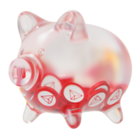 tron trx sparschwein aus glas mit abnehmenden stapeln von kryptomünzen. einsparung von inflation, finanzkrise und geldverlustkonzept 3d-illustration png