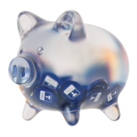 TrueUSD TUSD Glass piggy bank with decreasing piles of crypto coins.Saving inflation, financial crisis and loosing money concept 3d illustration png