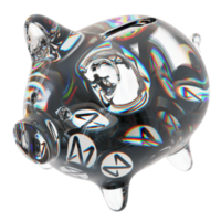 NEAR Protocol NEAR Glass piggy bank with decreasing piles of crypto coins.Saving inflation, financial crisis and loosing money concept 3d illustration png