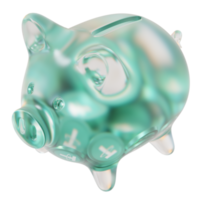 Tether USDT Glass piggy bank with decreasing piles of crypto coins.Saving inflation, financial crisis and loosing money concept 3d illustration png