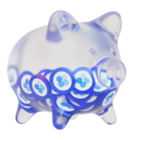 okb okb sparschwein aus glas mit abnehmenden stapeln von kryptomünzen. sparung von inflation, finanzkrise und geldverlust konzept 3d illustration png