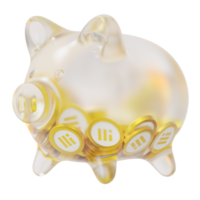 Binance USD BUSD Glass piggy bank with decreasing piles of crypto coins.Saving inflation, financial crisis and loosing money concept 3d illustration png