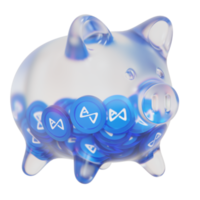 Axie Infinity AXS Glass piggy bank with decreasing piles of crypto coins.Saving inflation, financial crisis and loosing money concept 3d illustration png