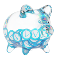 tirelire en verre vechain vet avec des tas décroissants de pièces cryptographiques.économie d'inflation, crise financière et perte d'argent concept illustration 3d png