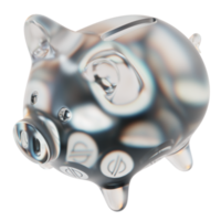 alcancía de vidrio xlm estelar con montones decrecientes de monedas criptográficas. inflación de ahorro, crisis financiera y concepto de pérdida de dinero ilustración 3d png