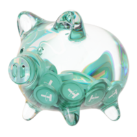 Tether USDT Glass piggy bank with decreasing piles of crypto coins.Saving inflation, financial crisis and loosing money concept 3d illustration png