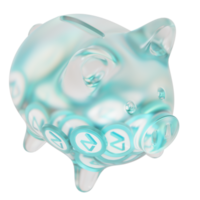 Zilliqa ZIL Glass piggy bank with decreasing piles of crypto coins.Saving inflation, financial crisis and loosing money concept 3d illustration png