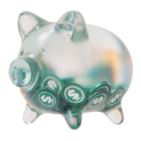 USDD USDD Glass piggy bank with decreasing piles of crypto coins.Saving inflation, financial crisis and loosing money concept 3d illustration png