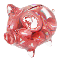 avalanche avax glassparschwein mit abnehmenden stapeln von kryptomünzen. einsparung von inflation, finanzkrise und geldverlustkonzept 3d-illustration png