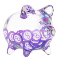 Polygon MATIC Glass piggy bank with decreasing piles of crypto coins.Saving inflation, financial crisis and loosing money concept 3d illustration png