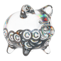 Convex Finance CVX Glass piggy bank with decreasing piles of crypto coins.Saving inflation, financial crisis and loosing money concept 3d illustration png