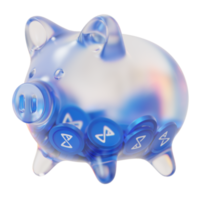 Axie Infinity AXS Glass piggy bank with decreasing piles of crypto coins.Saving inflation, financial crisis and loosing money concept 3d illustration png