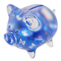 Axie Infinity AXS Glass piggy bank with decreasing piles of crypto coins.Saving inflation, financial crisis and loosing money concept 3d illustration png