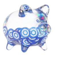 Chainlink LINK Glass piggy bank with decreasing piles of crypto coins.Saving inflation, financial crisis and loosing money concept 3d illustration png