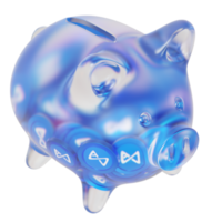 Axie Infinity AXS Glass piggy bank with decreasing piles of crypto coins.Saving inflation, financial crisis and loosing money concept 3d illustration png