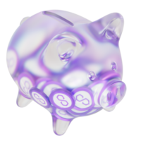 Polygon MATIC Glass piggy bank with decreasing piles of crypto coins.Saving inflation, financial crisis and loosing money concept 3d illustration png