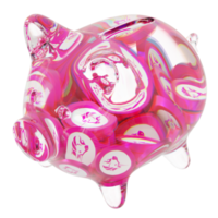 Uniswap UNI Glass piggy bank with decreasing piles of crypto coins.Saving inflation, financial crisis and loosing money concept 3d illustration png