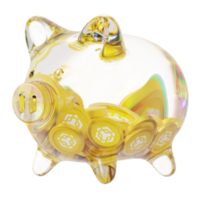 binance-münze bnb-glas-sparschwein mit abnehmenden haufen von kryptomünzen. sparung von inflation, finanzkrise und verlust von geldkonzept 3d-illustration png