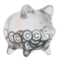 Convex Finance CVX Glass piggy bank with decreasing piles of crypto coins.Saving inflation, financial crisis and loosing money concept 3d illustration png