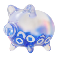 wellen wellen glas-sparschwein mit abnehmenden stapeln von kryptomünzen. einsparung von inflation, finanzkrise und geldverlust konzept 3d-illustration png