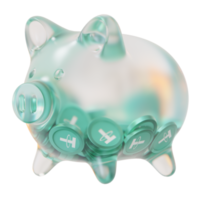 Tether USDT Glass piggy bank with decreasing piles of crypto coins.Saving inflation, financial crisis and loosing money concept 3d illustration png